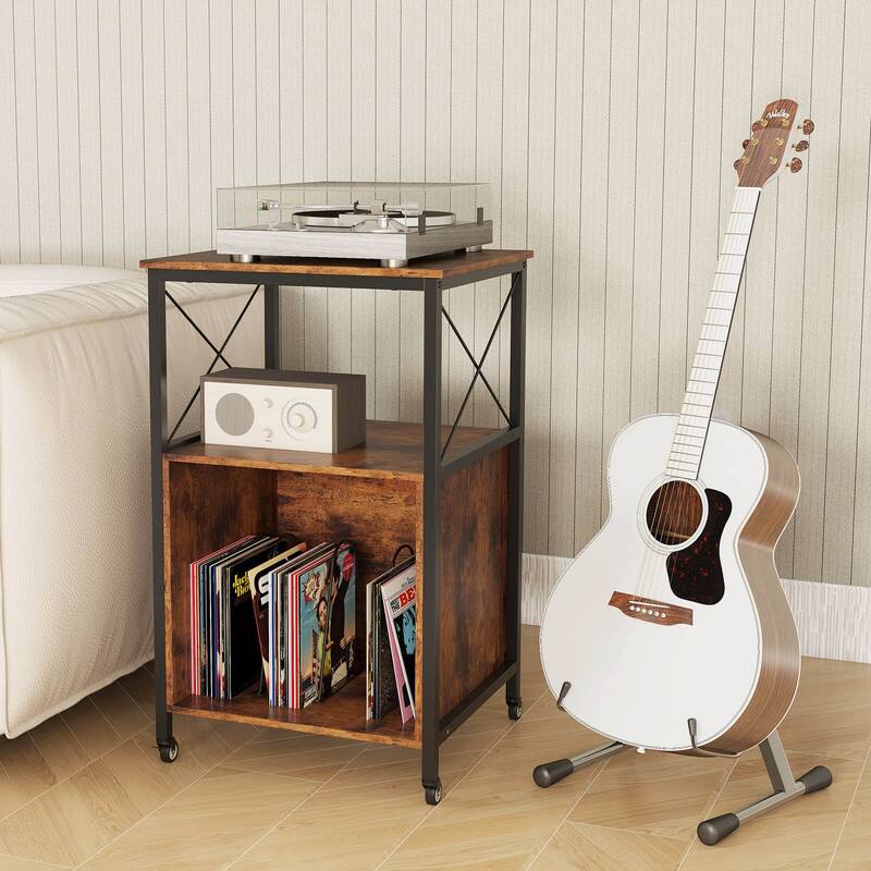 Costway Mobile Record Player Stand with Power Outlet Open Shelf & - See Details