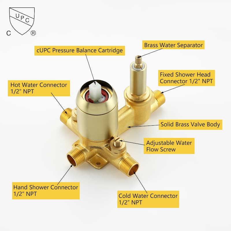 CASAINC 10 in. Ceiling Mount Shower Faucet with 360° Swivel in Brushed Gold