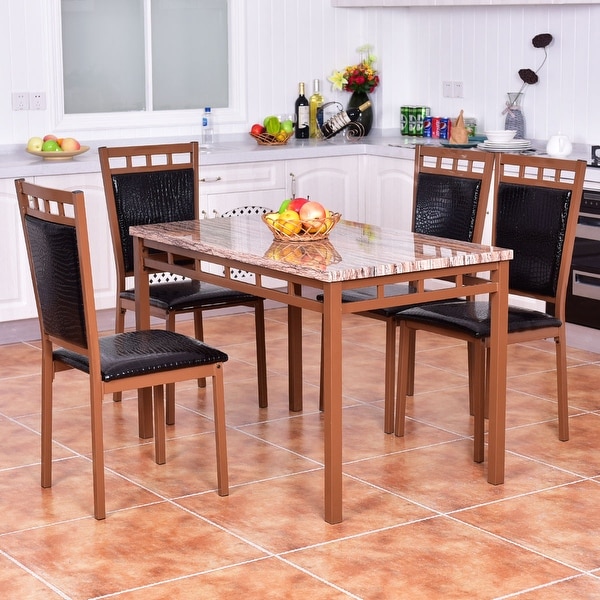 Shop Costway 5 PC Dining Set  Faux Marble  Table And PU 