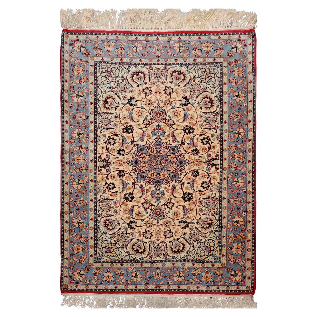 3'5''x5'3'' Hand Knotted Wool Ivory Isfahan 500 KPSI Area Rug - 3' 5'' x 5' 3''