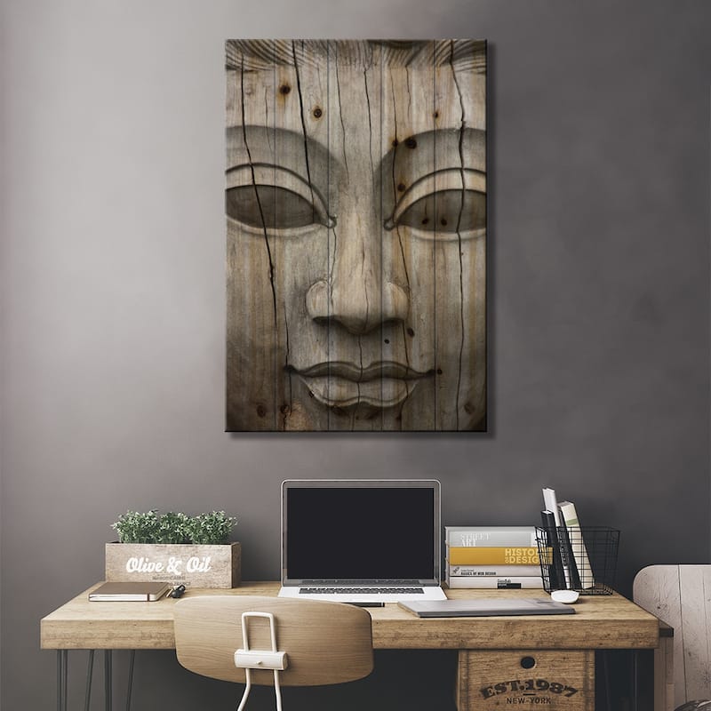 Buddha's Face Print On Wood by Unknown Artist - Multi-Color