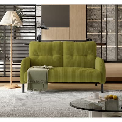 HOMEFUN Corduroy Upholstered Tufted Comfortable Wood Frame Loveseats Sofa with Double Side Pocket
