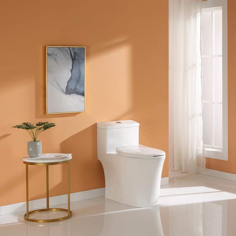 HOROW 1 Piece Dual Flush Elongated Toilet White 0.8 1.28 GPF Seat Included