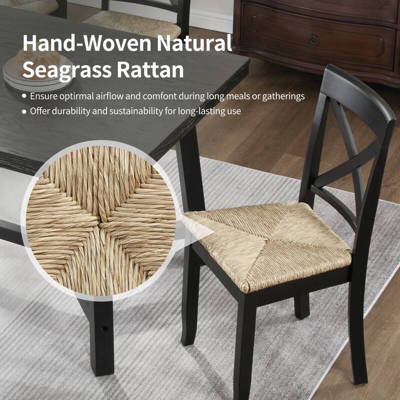 Bohemian 17" W Natural Weave Seagrass Rattan Seat Cross Back Dining Chairs