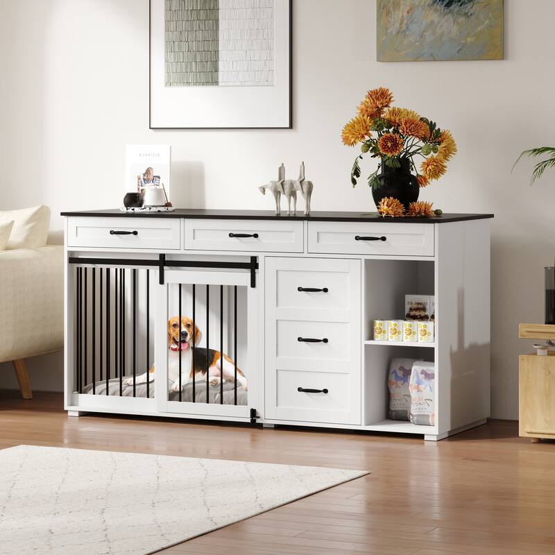 Large Capacity ,6 Drawers ,Multi-Purpose Dog Crate Kennel Furniture
