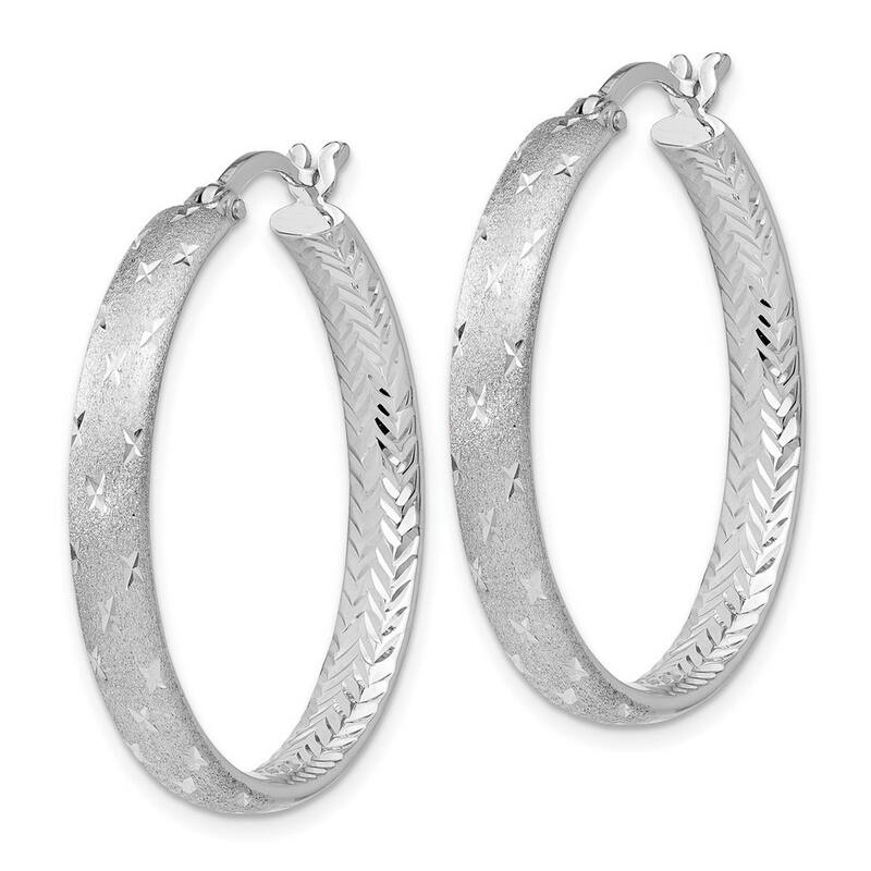 Curata 925 Sterling Silver Rhodium 31x1.96mm In Out Sparkle Cut Hoop Earrings