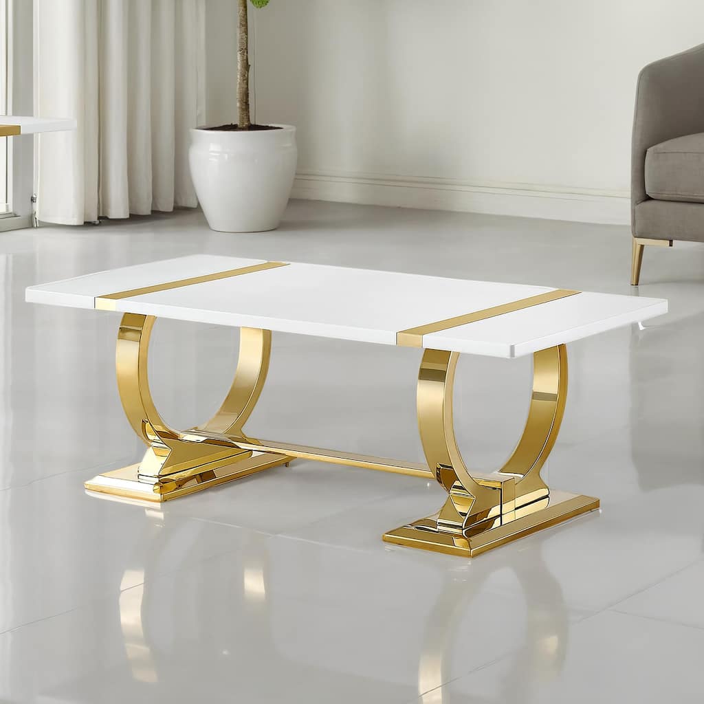 Furniture of America Carra Modern Stainless Steel O-Shaped Trestle Base Coffee Table