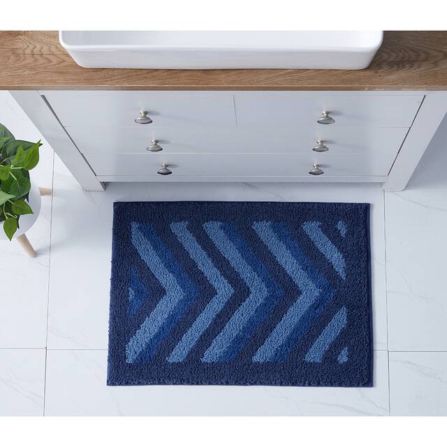 Clara Clark Non Slip Shaggy Bath Rug Set - Chevron Design Ultra Soft Bathroom Mat - Small - 17 x 24 - Blue