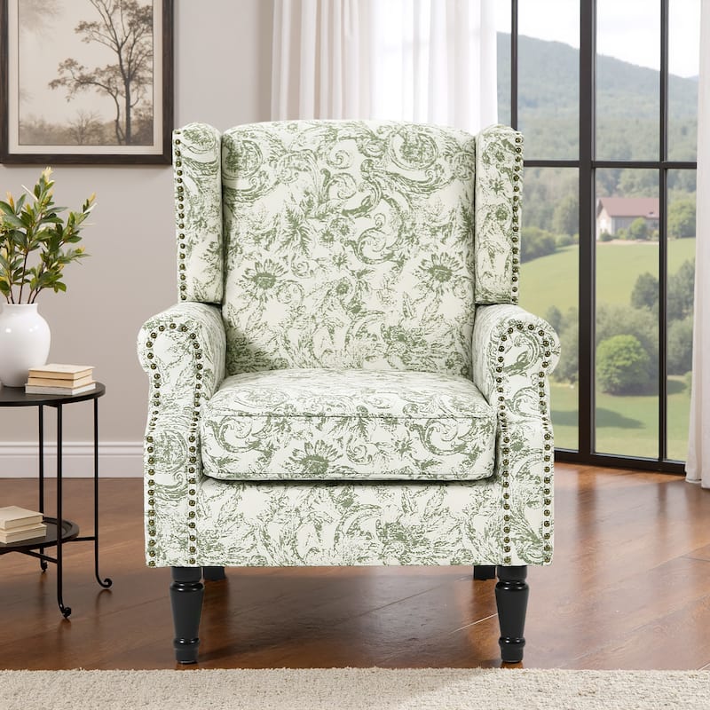 Patterned Upholstered Accent Chair for Living Room - ROCOCO GREEN