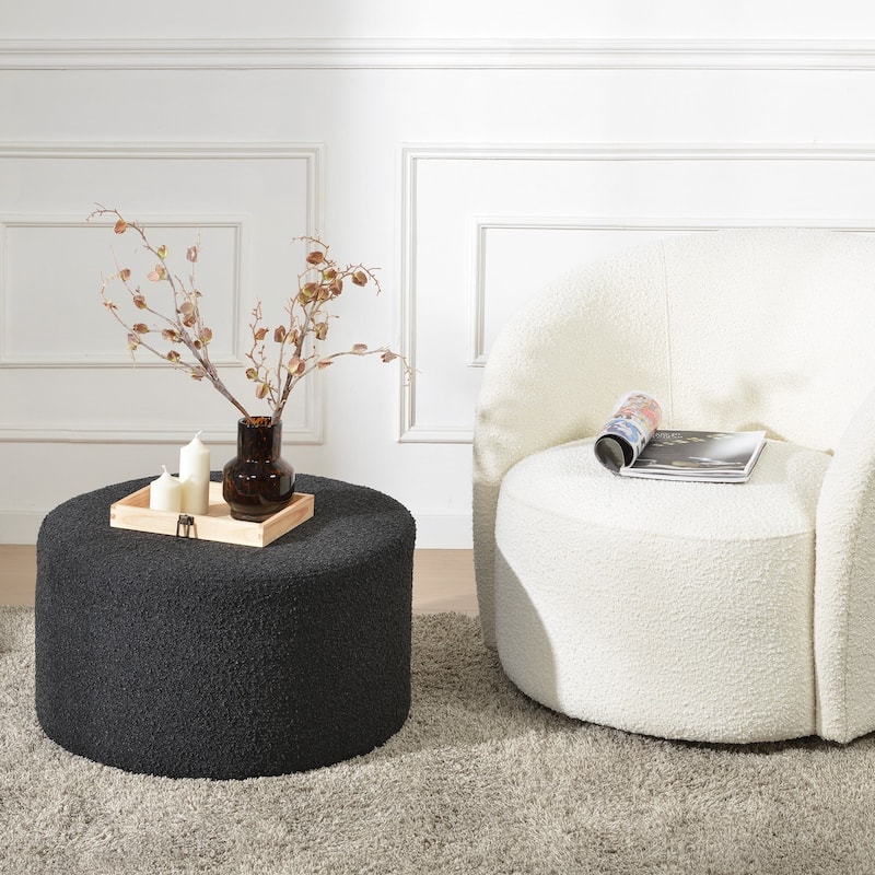 KINWELL Round Upholstered Pouf Ottoman Footrest