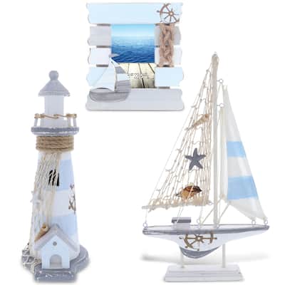 CoTa Global Moonlight Nautical Photo Frame, Lighthouse Figure and Boat