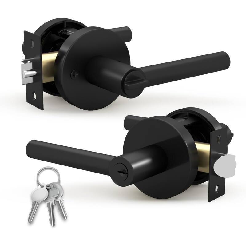 Mega Handles SUANA Square Privacy Door Knob with Lock | Reversible Keyless Door Knobs Interior for Hallway, Bathroom & Bedroom - Matte Black