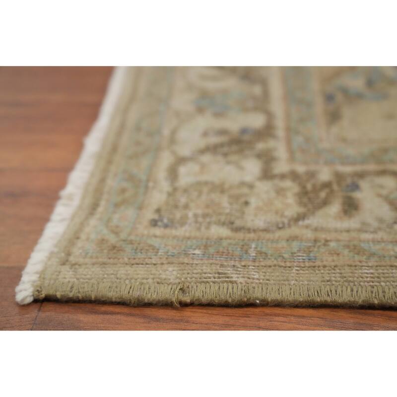 Hand Knotted Oriental 100% Wool Carpet Traditional Floral Beige & Ivories Tabriz Runner Rug - 19' 11'' X 2' 8''