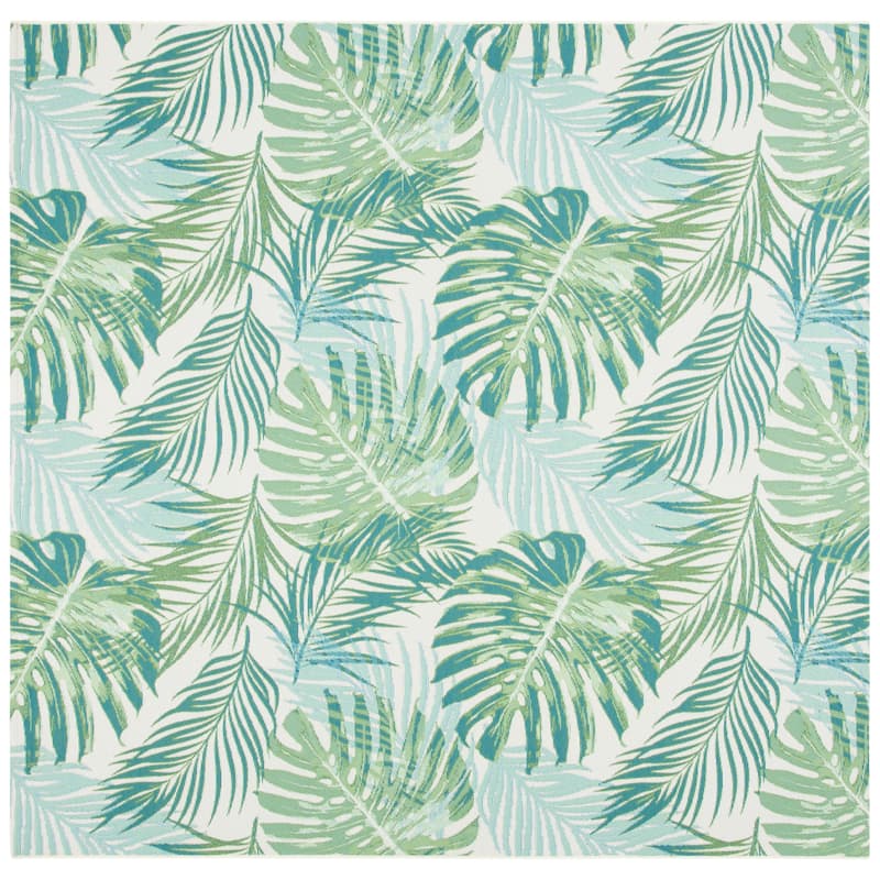SAFAVIEH Barbados Pisti Tropical Indoor/ Outdoor Waterproof Patio Backyard Rug - 6'6" Square - Green/Teal