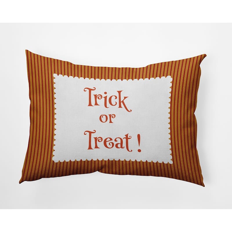 Halloween Trick or Treat Ticking Accent Pillow - Dark Red - 14" x 20"