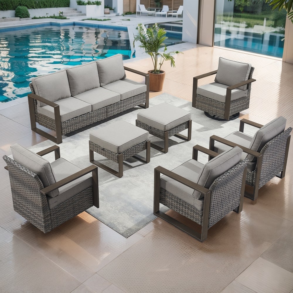 Gymojoy 7 PCS Outdoor Sofa with High Back Chair Ottomans