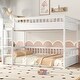 preview thumbnail 1 of 11, Convertible Bunk Bed with Ladder and Safety Guardrails, Solid Wood Frame Off White