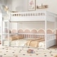 preview thumbnail 1 of 25, Queen over Queen Bunk Bed with Ladder and Guardrails, Solid Pine Wood Frame Off White