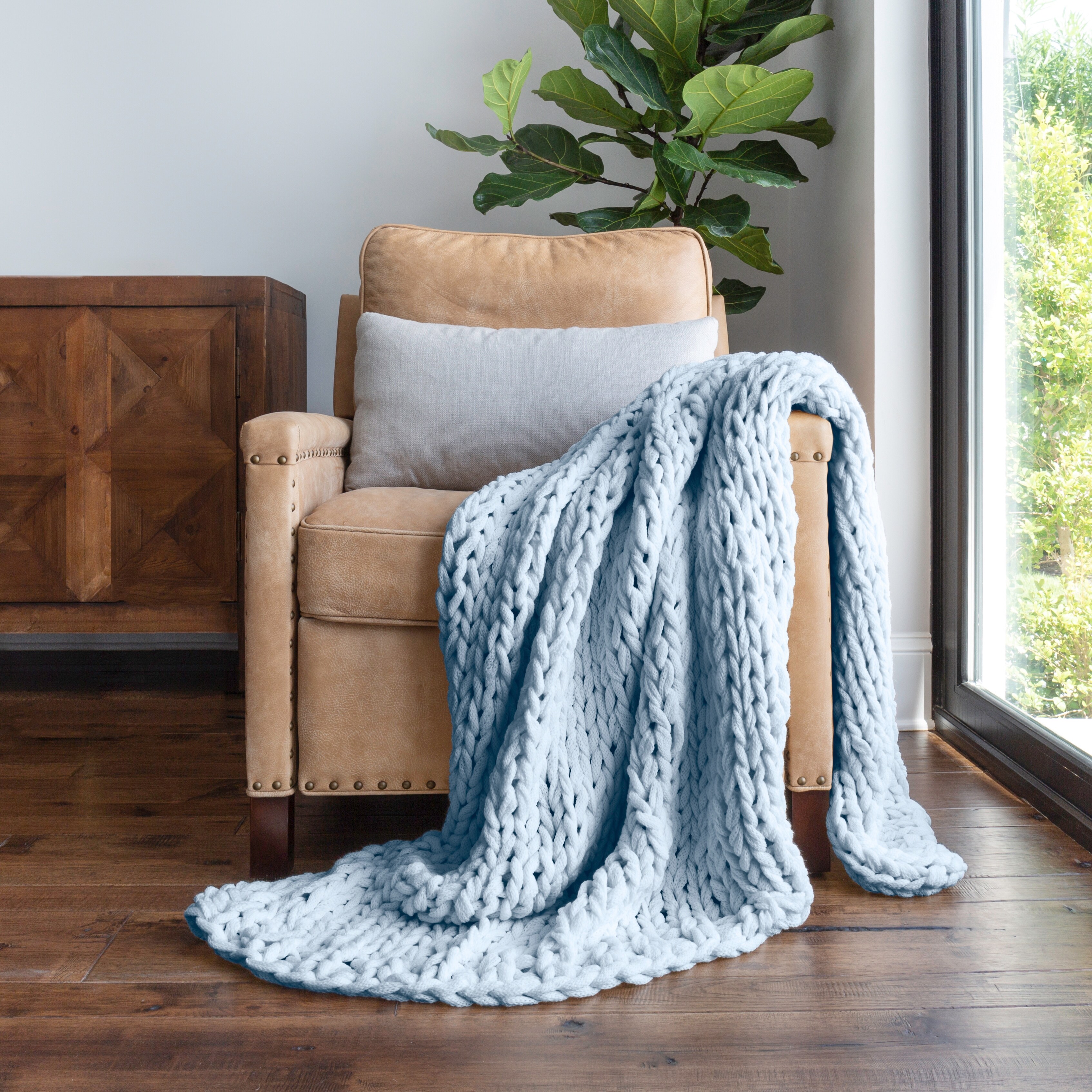 Blue chunky knit throw hotsell
