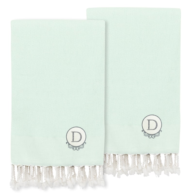 Authentic Hotel and Spa 100% Turkish Cotton Personalized Fun in Paradise Pestemal Hand/Guest Towels (Set of 2), Seafoam - D