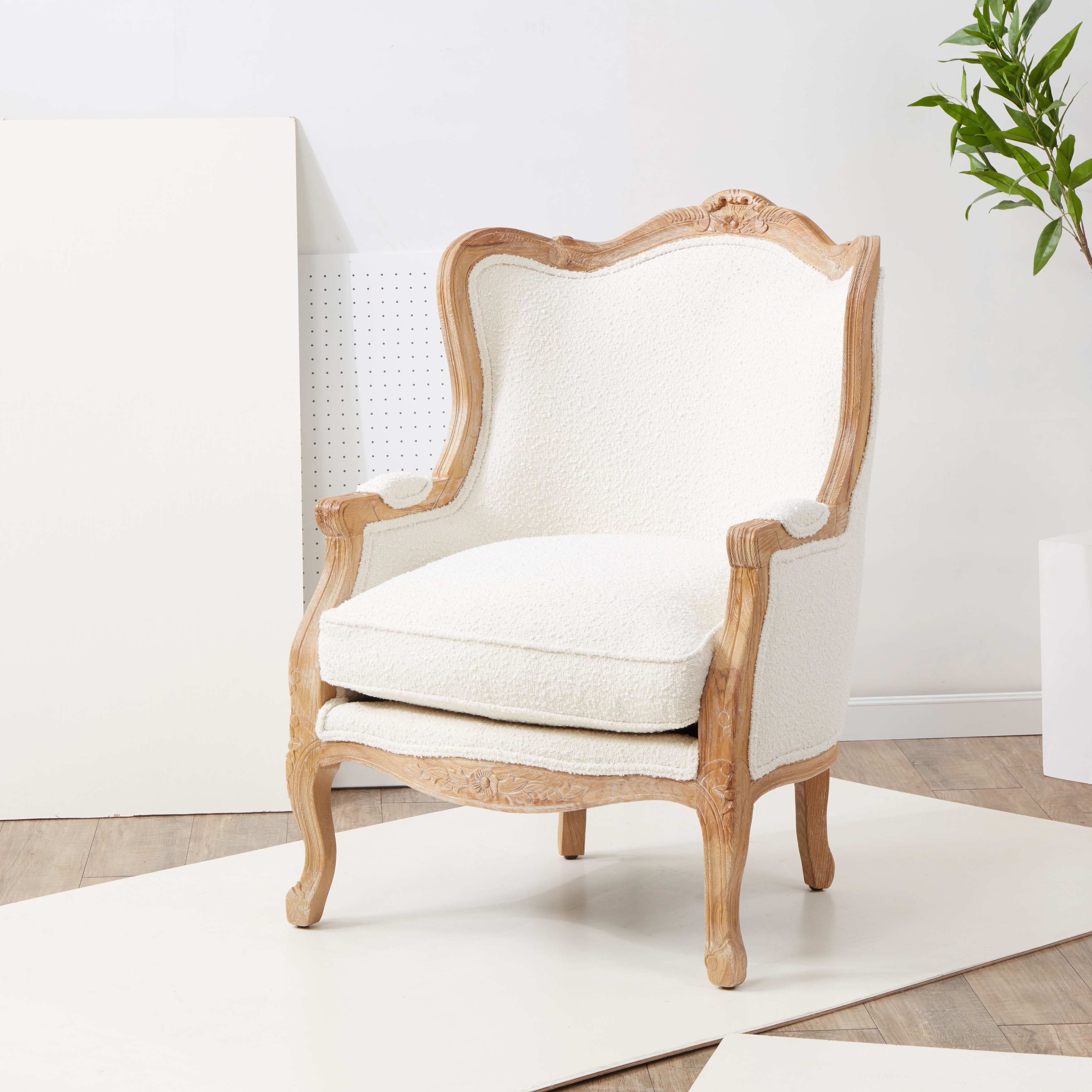 Safavieh Couture High Line Collection Fallon Oak Natural Linen Wing Chair - 34