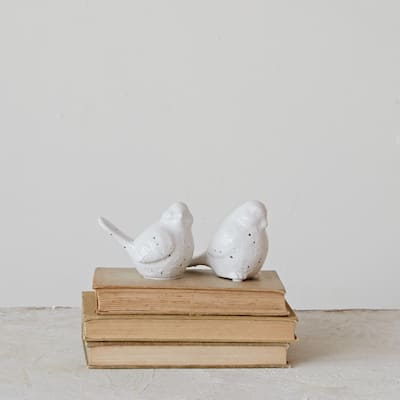 Stoneware Bird Accent Decor with Dots, Set of 2 - 4.4"L x 2.5"W x 3.0"H