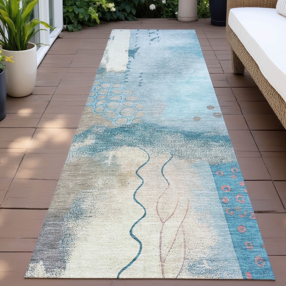 Machine Washable Indoor/Outdoor Modern Abstract Chantille Rug