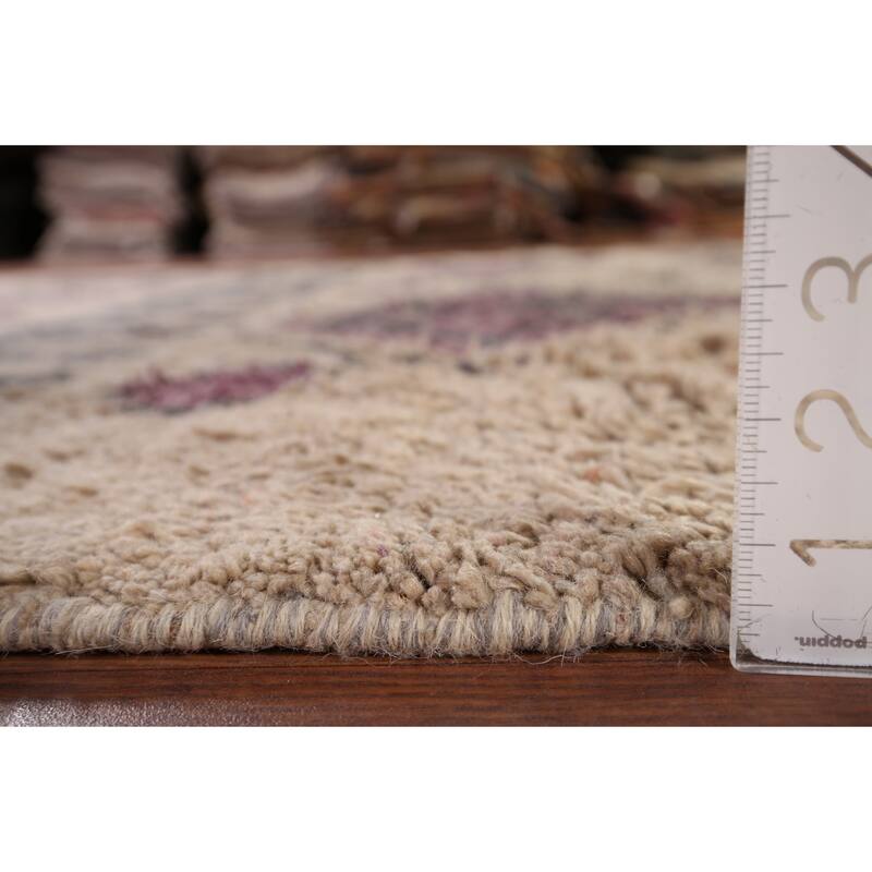 Geometric Plush Moroccan Area Rug Handmade Beige Wool Carpet - 6'9" x 10'4"
