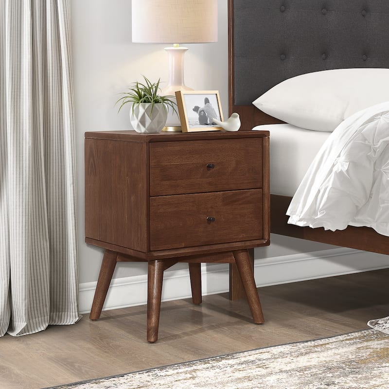Roland Mid Century Modern Walnut Nightstand Bed Side Tables with 2 Drawers