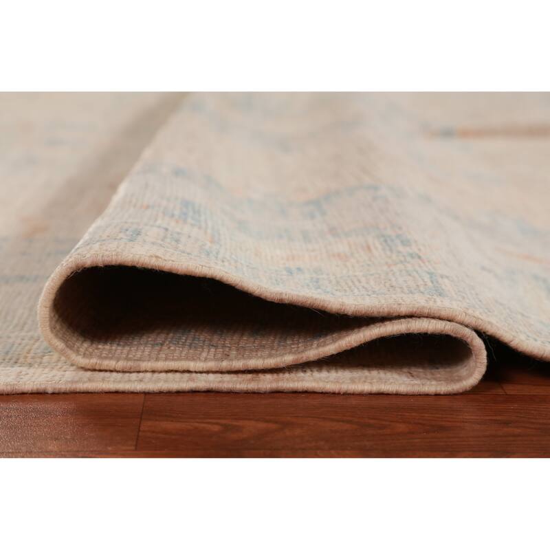 Hand Knotted Oriental 100% Wool Carpet Transitional All-Over Peach Oushak Area Rug - 9' 0'' X 6' 3''