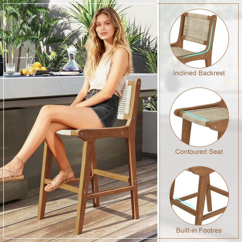 Coatway 1/2/4 PCS Outdoor Counter Height Bar Stool with Teak Wood - See Details