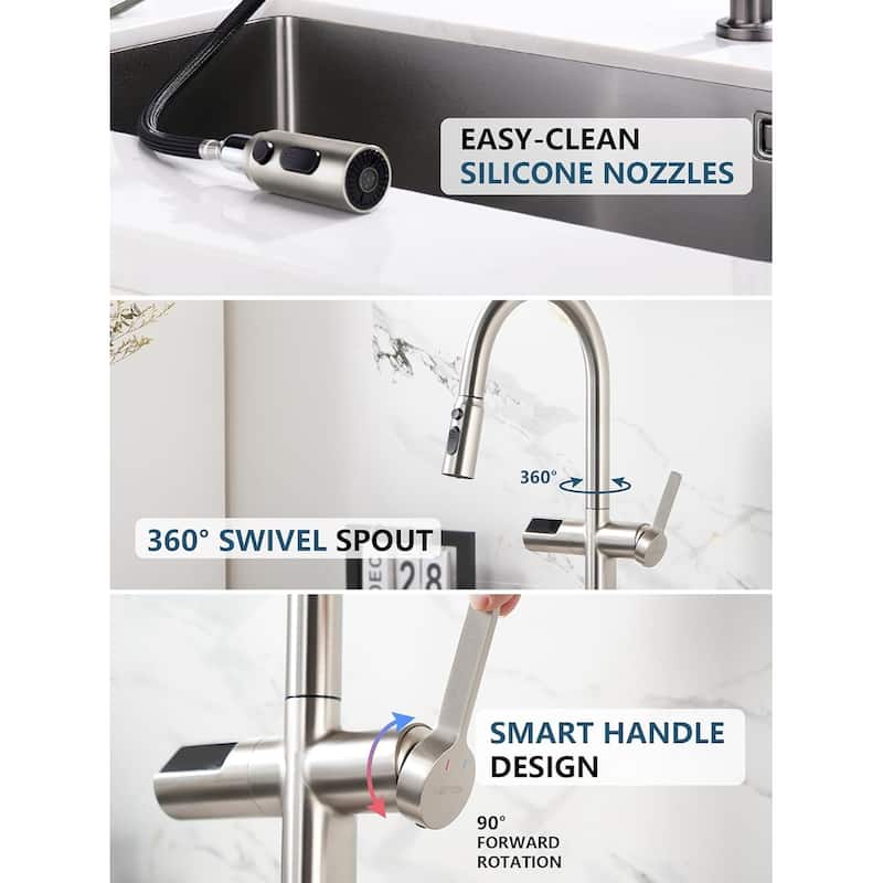 Lefton Touchless Pull-Out Kitchen Faucet, Hands Free Motion Sensor Activated, Battery-Free Temperature Display, KF2206