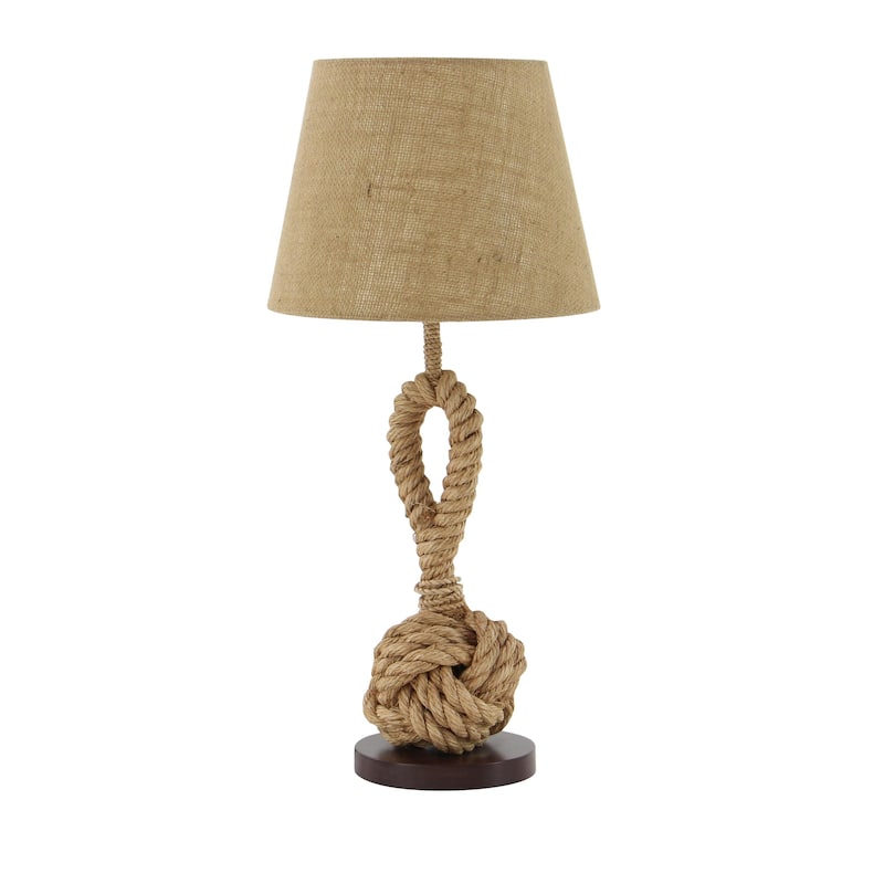 Brown Jute Rope Twisted Rope Room Floor or Table Lamp with Cream Linen Shade