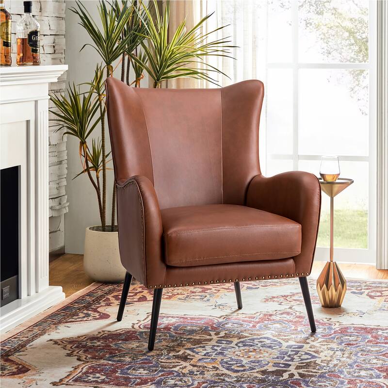 Invidiae Wooden Upholstered Armchair with Metal Legs - BROWN