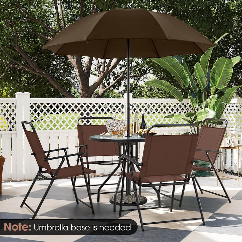 6 PCS Patio Garden Dining Set Folding Chairs Glass Table Umbrella