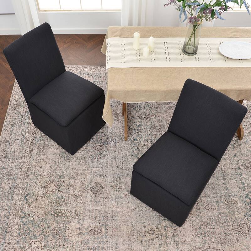 KINWELL 21" Performance Fabric Upholstered Dining Side Chair with Casters (Set of 2)