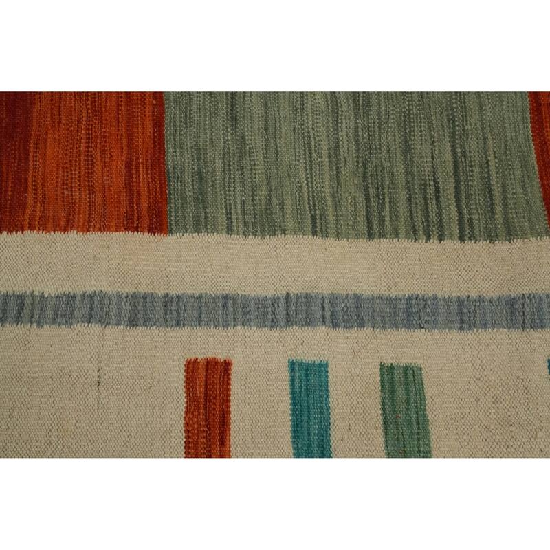 Hand Woven Oriental 100% Wool Carpet Southwestern Tribal Beige & Ivories Kilim Area Rug - 12' 10'' X 9' 10''