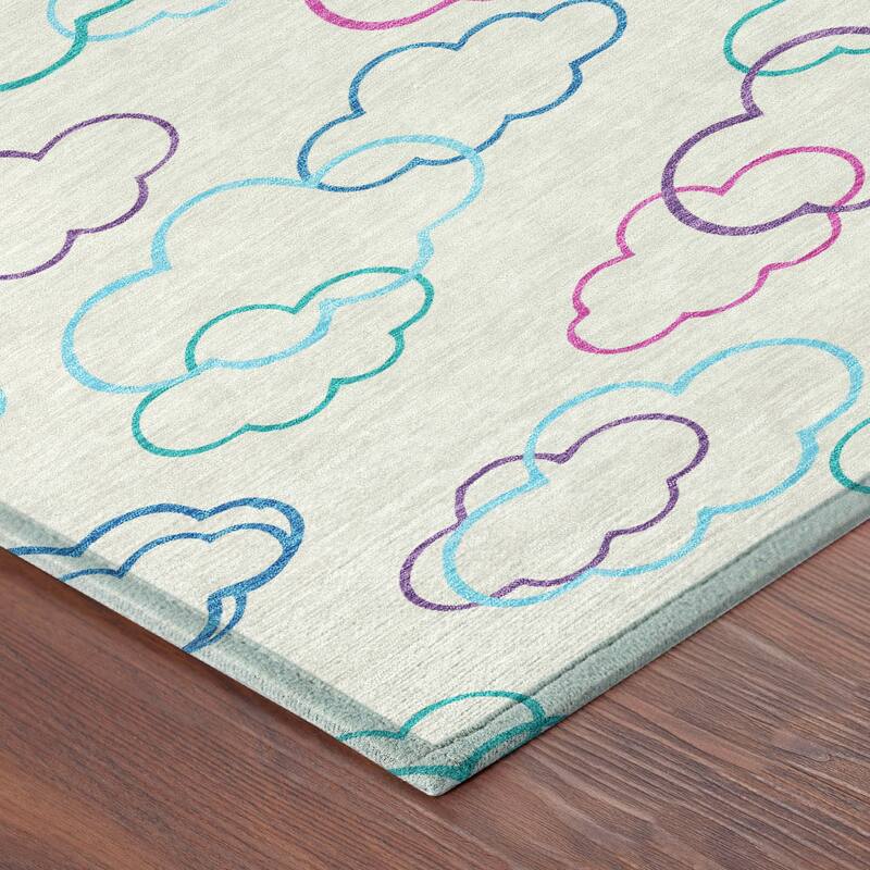 Machine Washable Indoor/ Outdoor Modern Clouds Chantille Rug