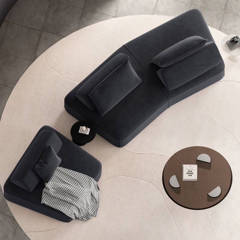 Modern 139" Modular Sectional Sofa Set, DIY Upholstered Fluffy Chenille Sofa, Removable Backrests & Pillows, Deep Seat