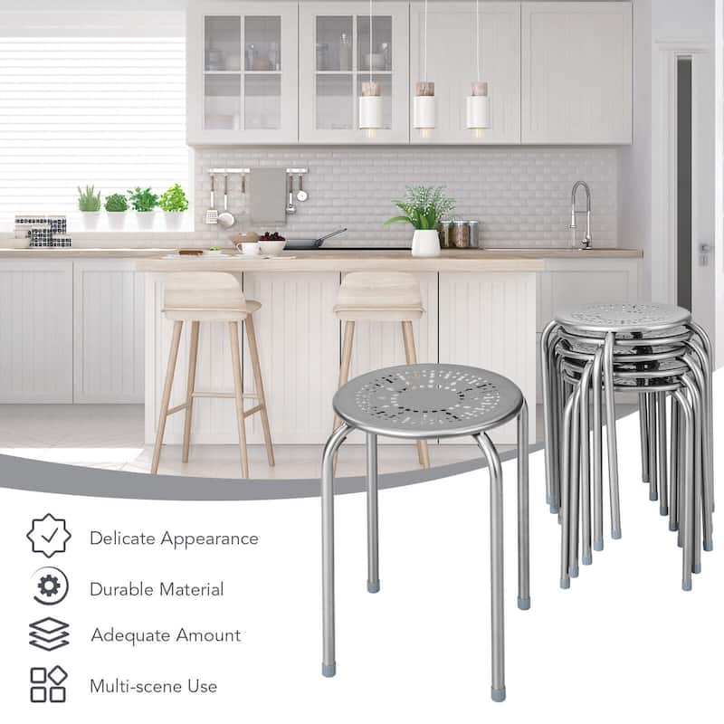 Set of 6 Stackable Daisy Backless Round Metal Stool Set - 11.6" x 17.5"