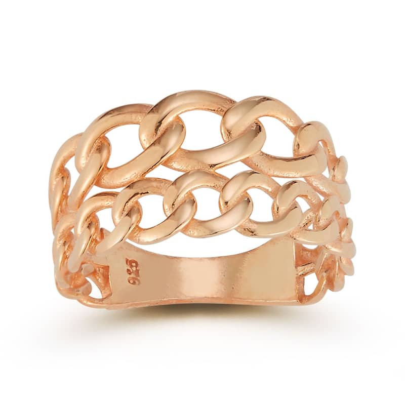 Soleil Sterling Silver Double Stacked Curb Chain Ring - Rose - 6