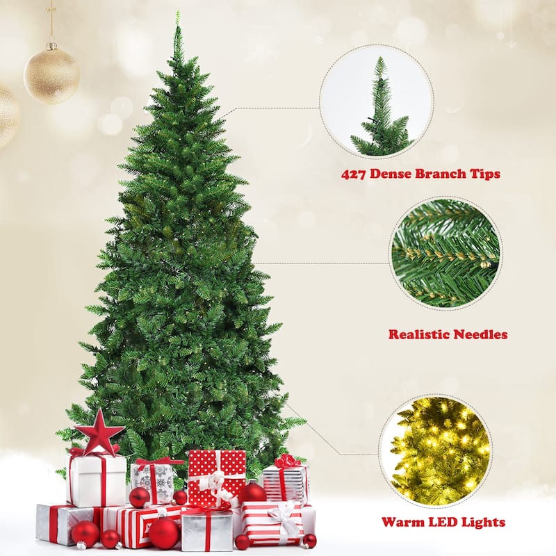 Gymax 6ft LED Pre-lit Half Christmas Tree PVC Artificial Tree w/ 8