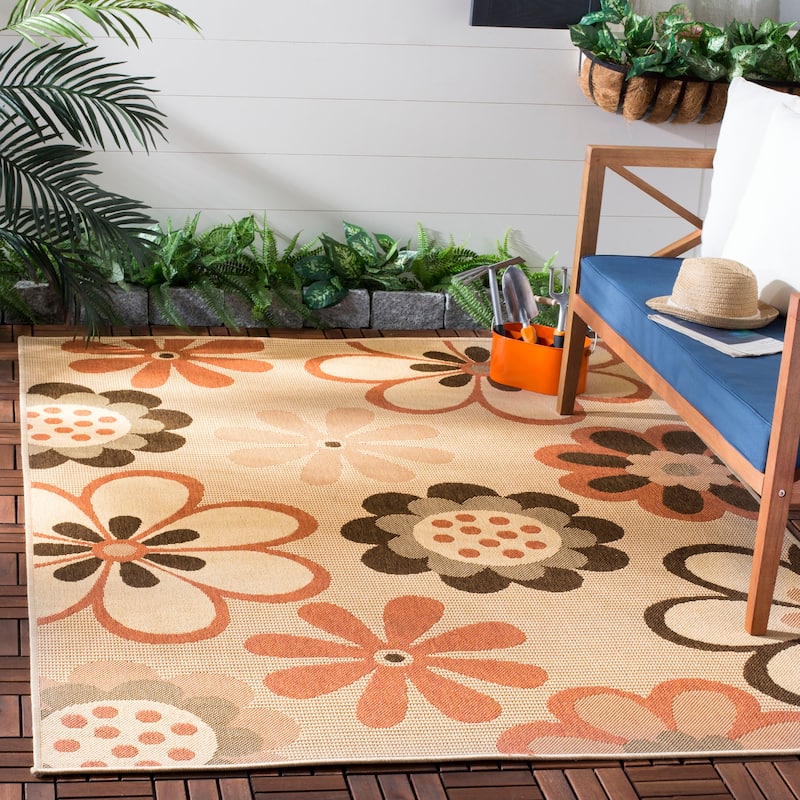 SAFAVIEH Courtyard Doloris Indoor/ Outdoor Waterproof Patio Backyard Rug - 2'7" x 5' - Natural Brown/Terracotta