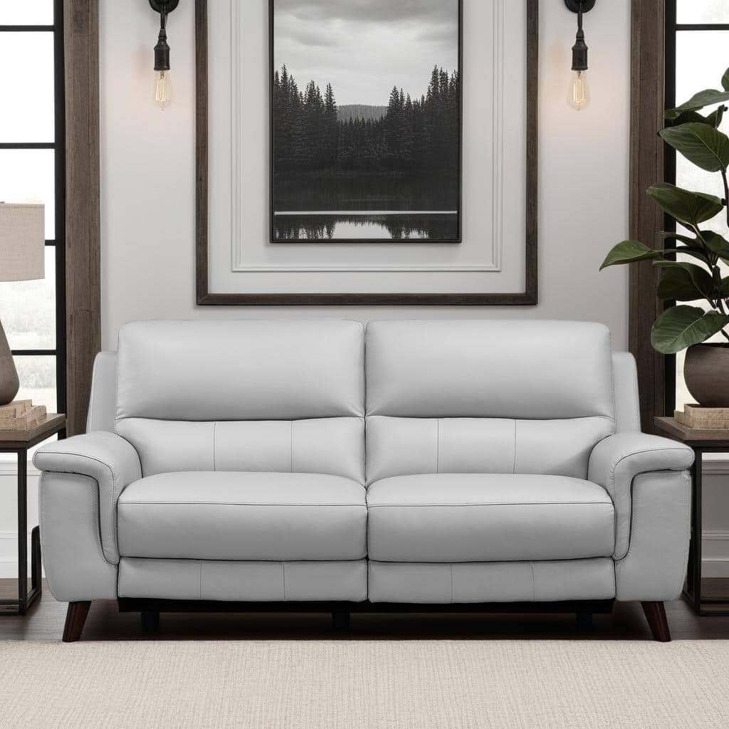 Lizette 78" Dove Gray or Brown Leather Power Recliner Sofa with USB