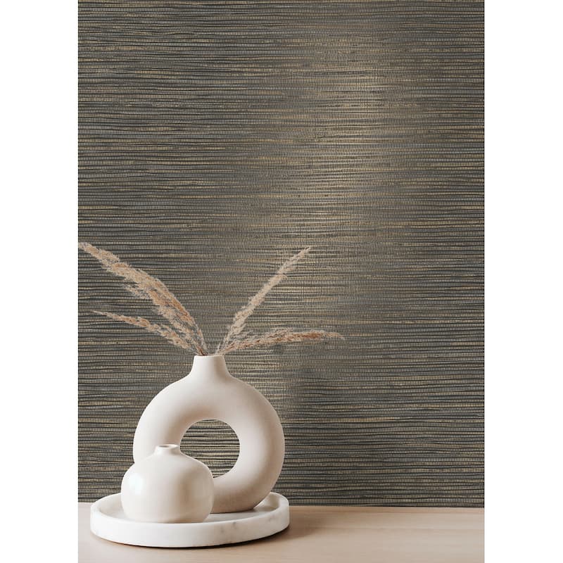 Advantage Alton Black Faux Grasscloth Wallpaper