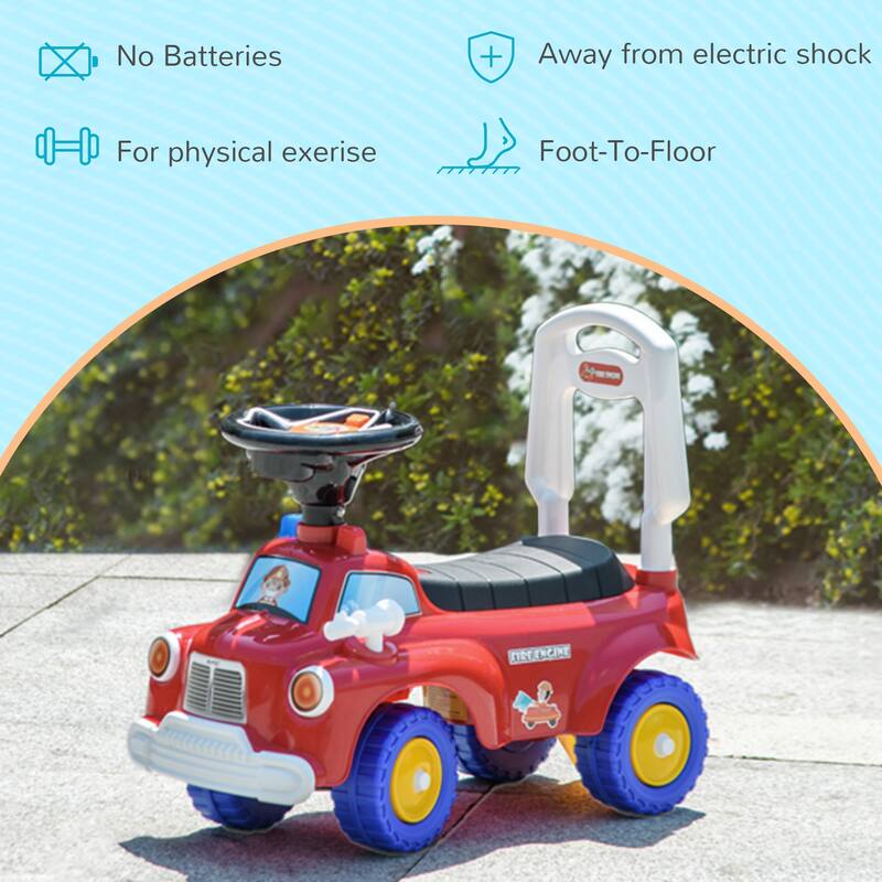 Toddler Ride on Toy, Baby Ride on Fire Truck with Music, Horn, Under Seat Storage, Foot to Floor Car for Kids 18-36 Months, Red