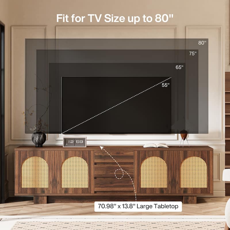 70.9 Inch Mid-Century Modern TV Stand for Up to 80" TVs