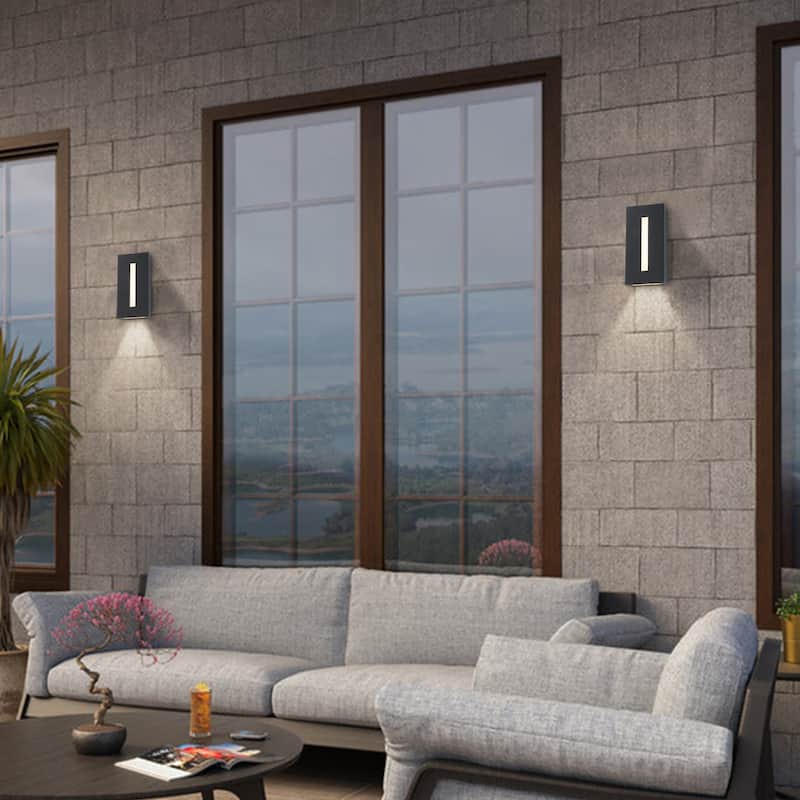 C Cattleya Matte Black Integrated LED Outdoor Wall Light with Frosted Glass Shade - W 4.5 in. x E 1.75 in. x H 12 in
