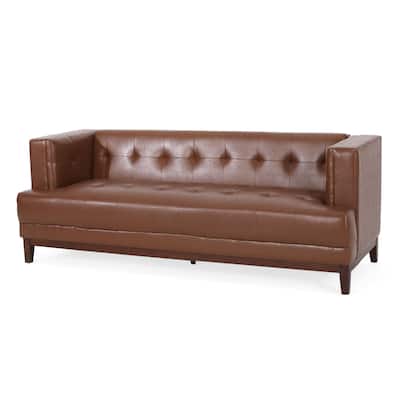 Alio Sofa, 81 Inch, Tuxedo Arms, Chesterfield Tuft Brown Faux Leather