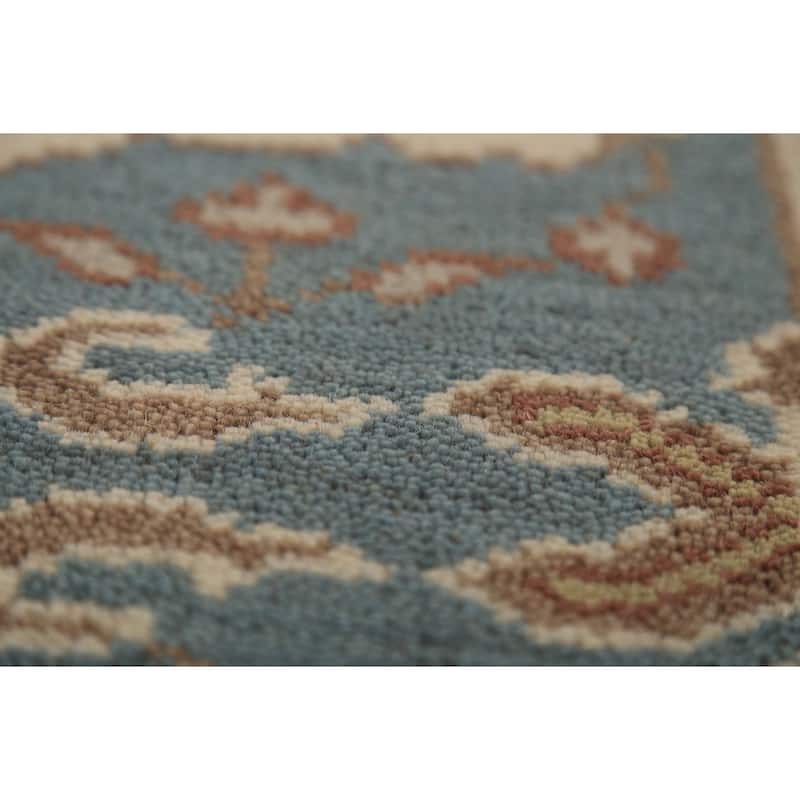 Light Blue Oushak Indian Runner Rug Handmade Wool Carpet - 2'7" x 10'2"